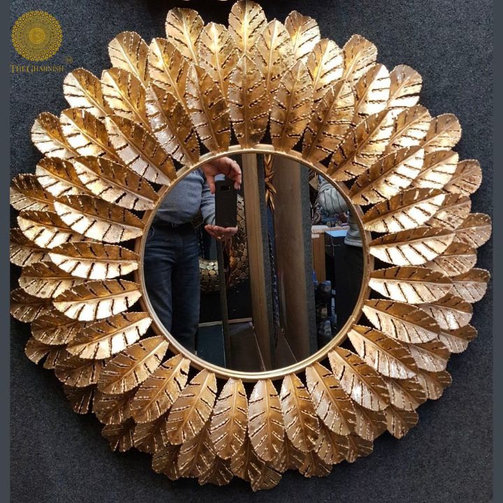 Pistondeco Leaf Frame Metallic Wall Mirror (30 Inches Dia)
