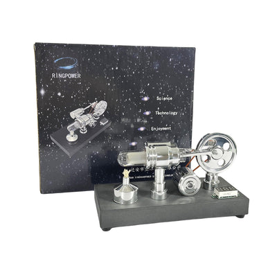 Pistondeco ™ Mirror polished Stirling engine with embedded voltmeter and USB plug