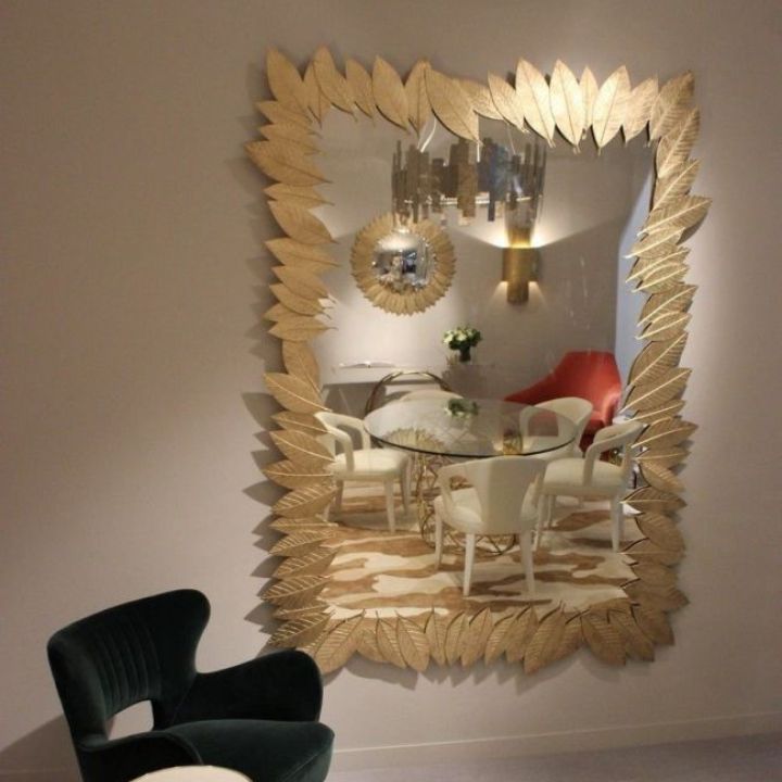 Pistondeco Designer Gold Plated Leaves Mirror 24x15 Inches