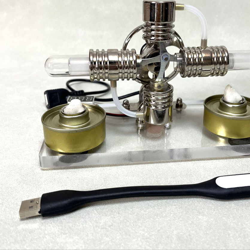 Pistondeco ™ Cross twin Stirling engine+power generation device+voltmeter+LED