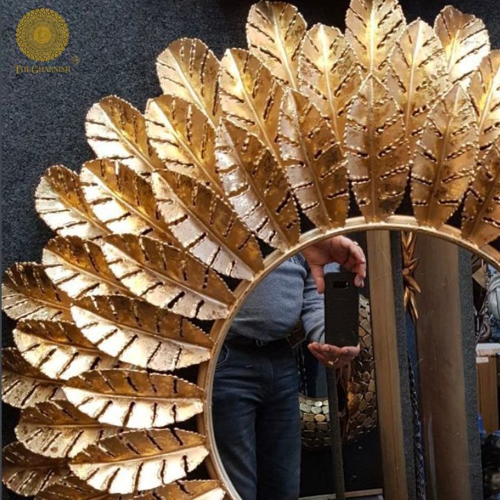 Pistondeco Leaf Frame Metallic Wall Mirror (30 Inches Dia)