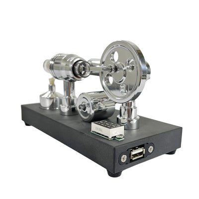 Pistondeco ™ Mirror polished Stirling engine with embedded voltmeter and USB plug