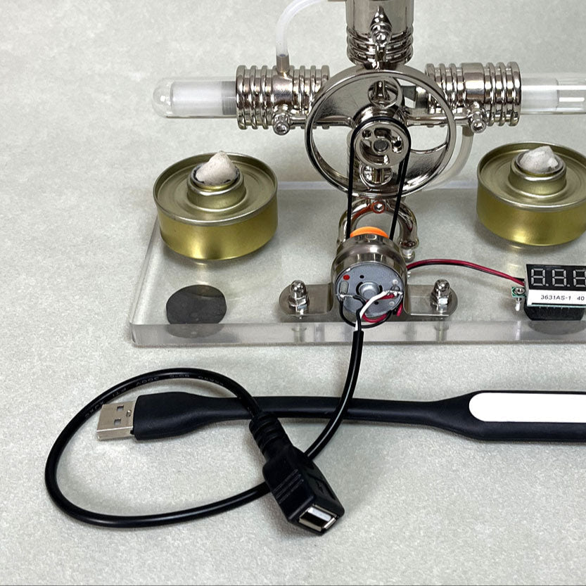 Pistondeco ™ Cross twin Stirling engine+power generation device+voltmeter+LED
