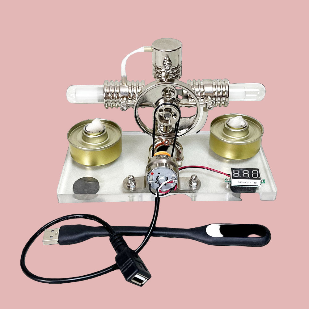 Pistondeco ™ Cross twin Stirling engine+power generation device+voltmeter+LED