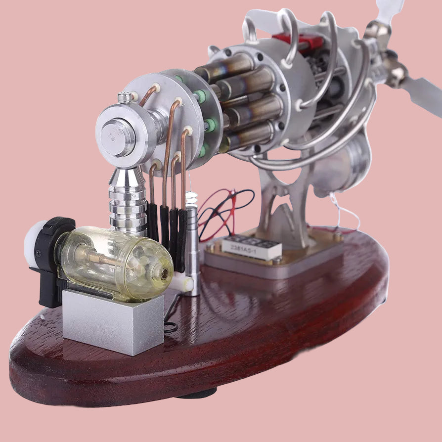 Pistondeco™ Stirling Engine Model Kit, 16-Cylinder Swash Plate Stirling Engine Generator Model with Voltage Digital Display Meter and LED