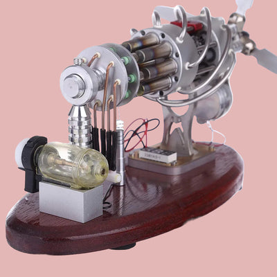 Pistondeco™ Stirling Engine Model Kit, 16-Cylinder Swash Plate Stirling Engine Generator Model with Voltage Digital Display Meter and LED