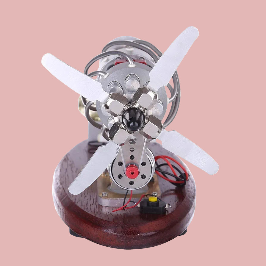 Pistondeco™ Stirling Engine Model Kit, 16-Cylinder Swash Plate Stirling Engine Generator Model with Voltage Digital Display Meter and LED