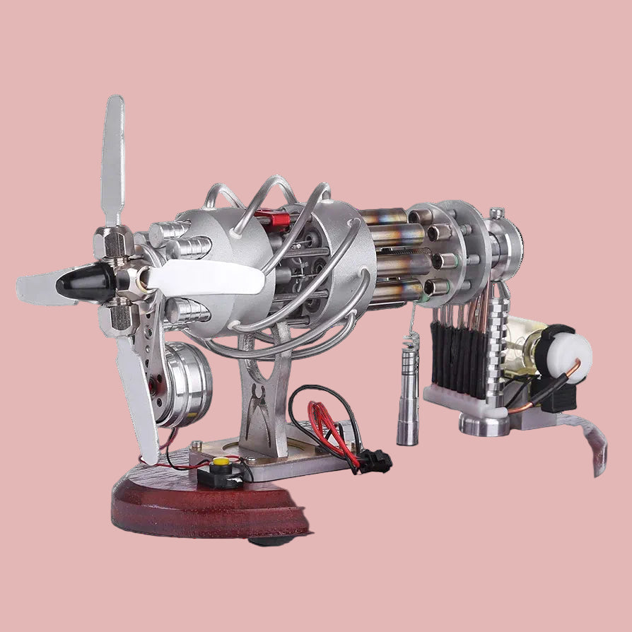 Pistondeco™ Stirling Engine Model Kit, 16-Cylinder Swash Plate Stirling Engine Generator Model with Voltage Digital Display Meter and LED