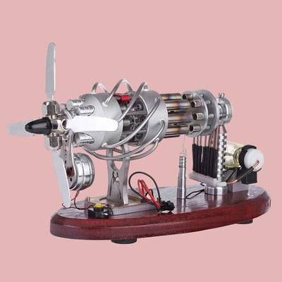 Pistondeco™ Stirling Engine Model Kit, 16-Cylinder Swash Plate Stirling Engine Generator Model with Voltage Digital Display Meter and LED