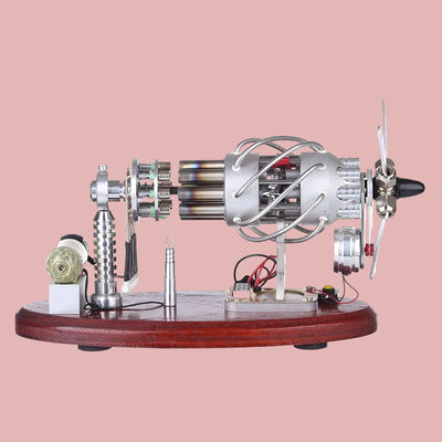 Pistondeco™ Stirling Engine Model Kit, 16-Cylinder Swash Plate Stirling Engine Generator Model with Voltage Digital Display Meter and LED