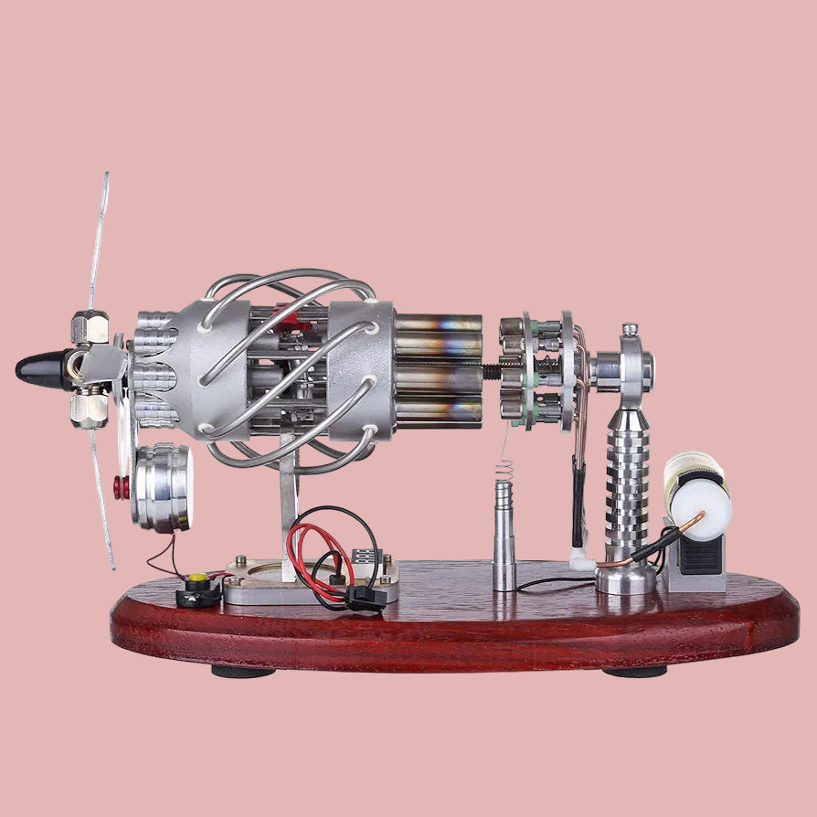 Pistondeco™ Stirling Engine Model Kit, 16-Cylinder Swash Plate Stirling Engine Generator Model with Voltage Digital Display Meter and LED