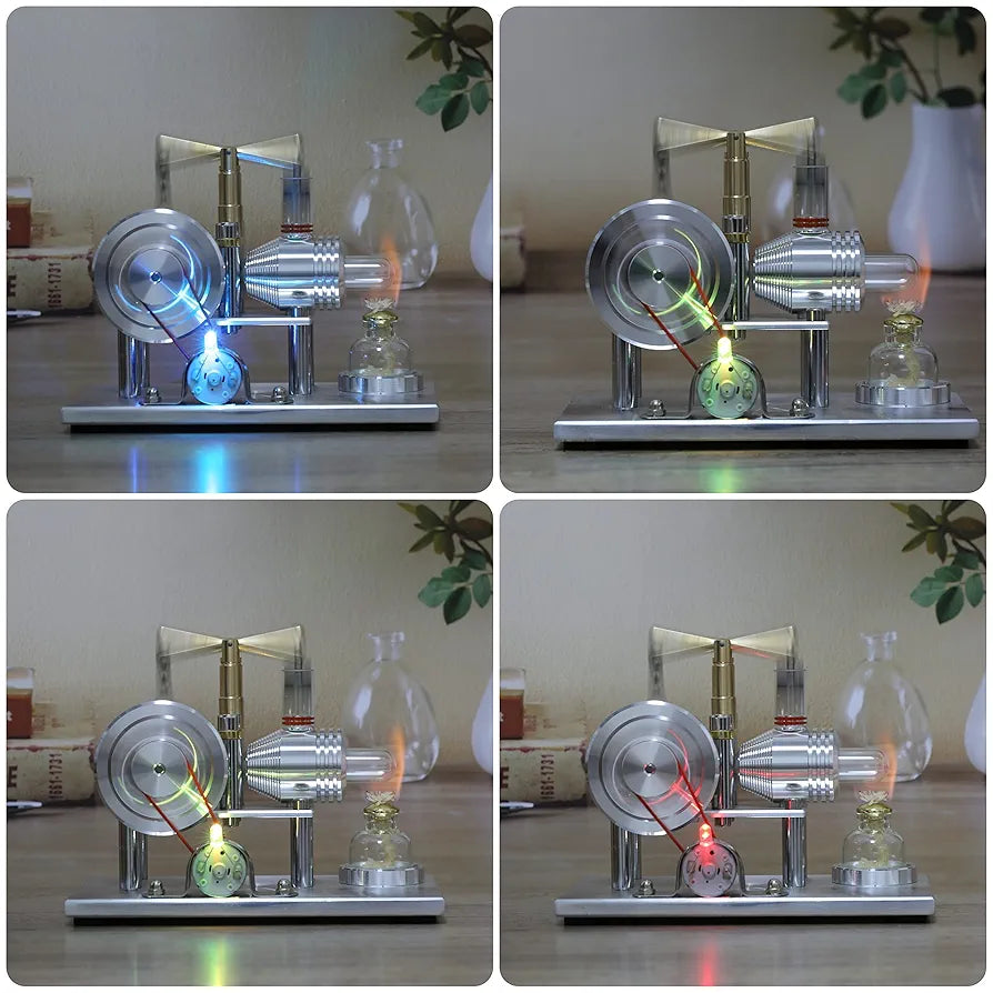 Pistondeco ™ Sunnytech Hot Air Stirling Engine Motor Model Imagination Development Educational Toy Electricity Generator Colorful LED SC (SC02M)
